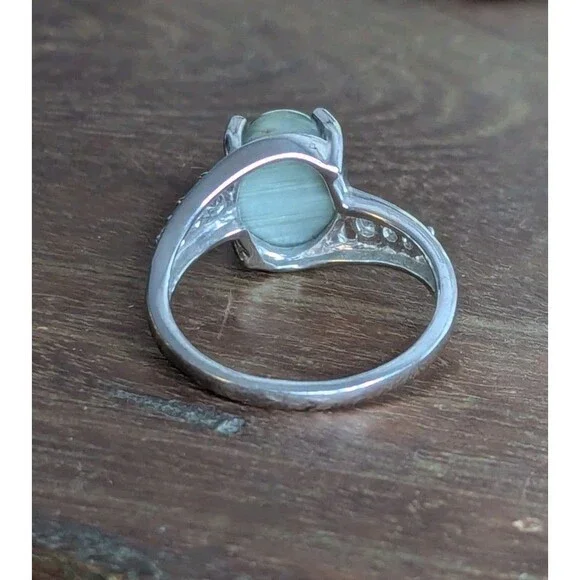 Sterling Silver Green Cats Eye Quartz Ring - Size 11 - Picture 5 of 6